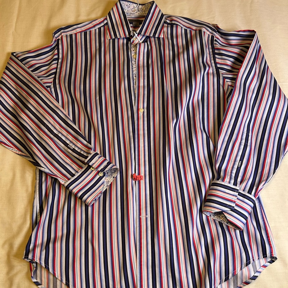 Johnston & Murphy Red, Blue, and White Striped Shirt